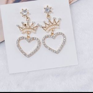 ! Gold rhinestone crown earrings 3 for $15